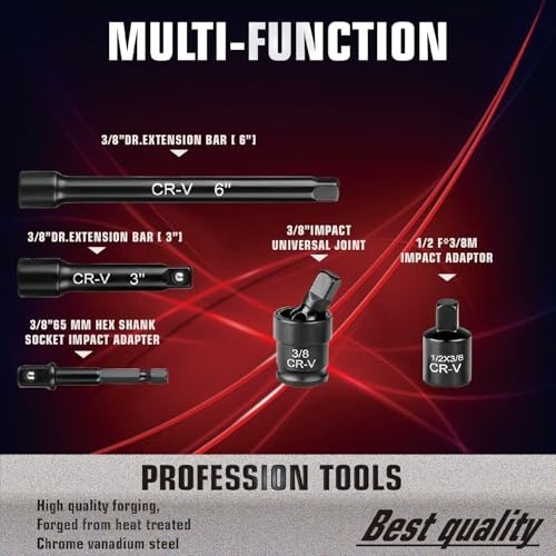 50-Piece Impact Socket Set 3/8″ Drive, SAE & Metric, Deep/Shallow, Ratchet Handl