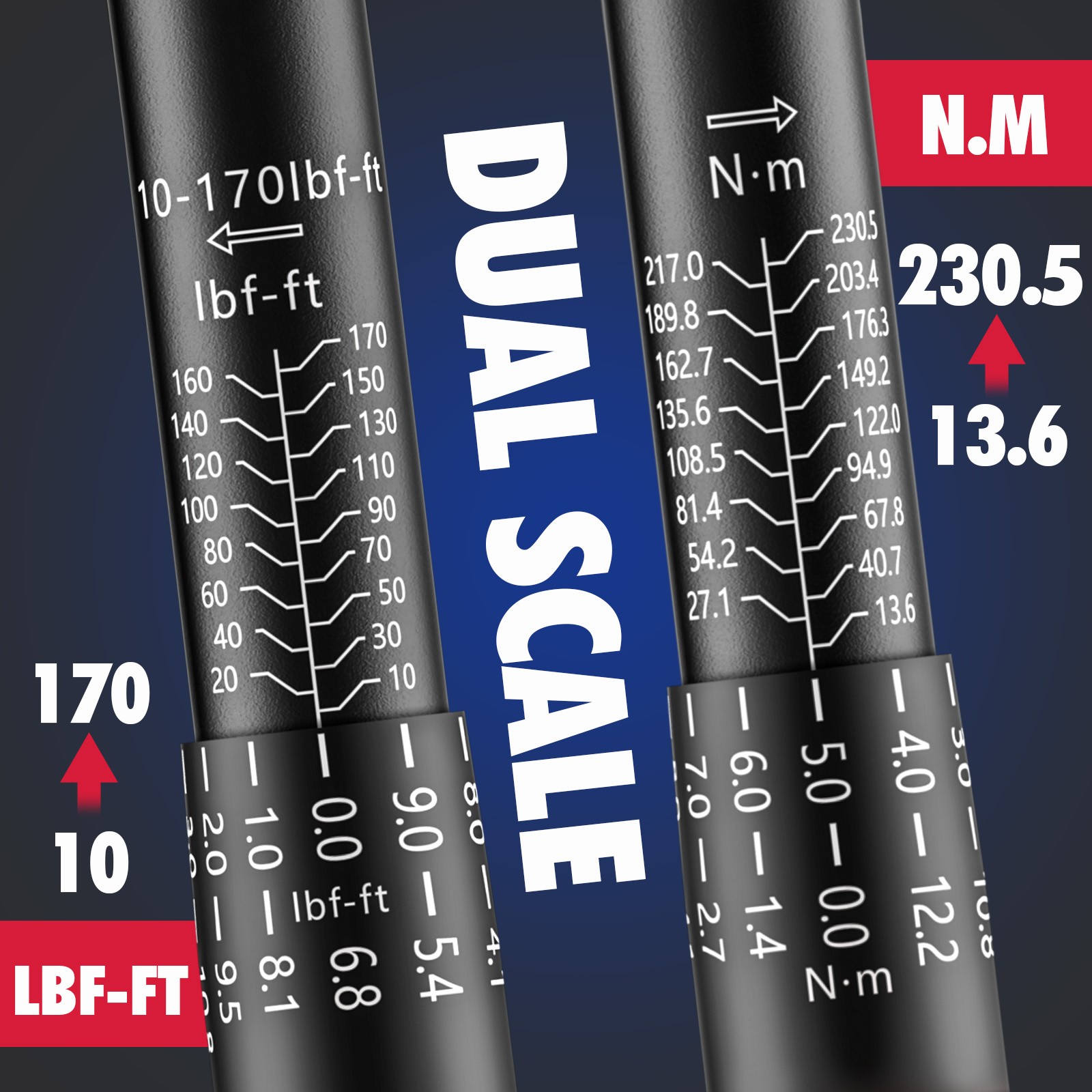 1/2″ Drive Click Torque Wrench Snap Socket Ratcheting 10~150 FT-LB/13.6~203.5N-M