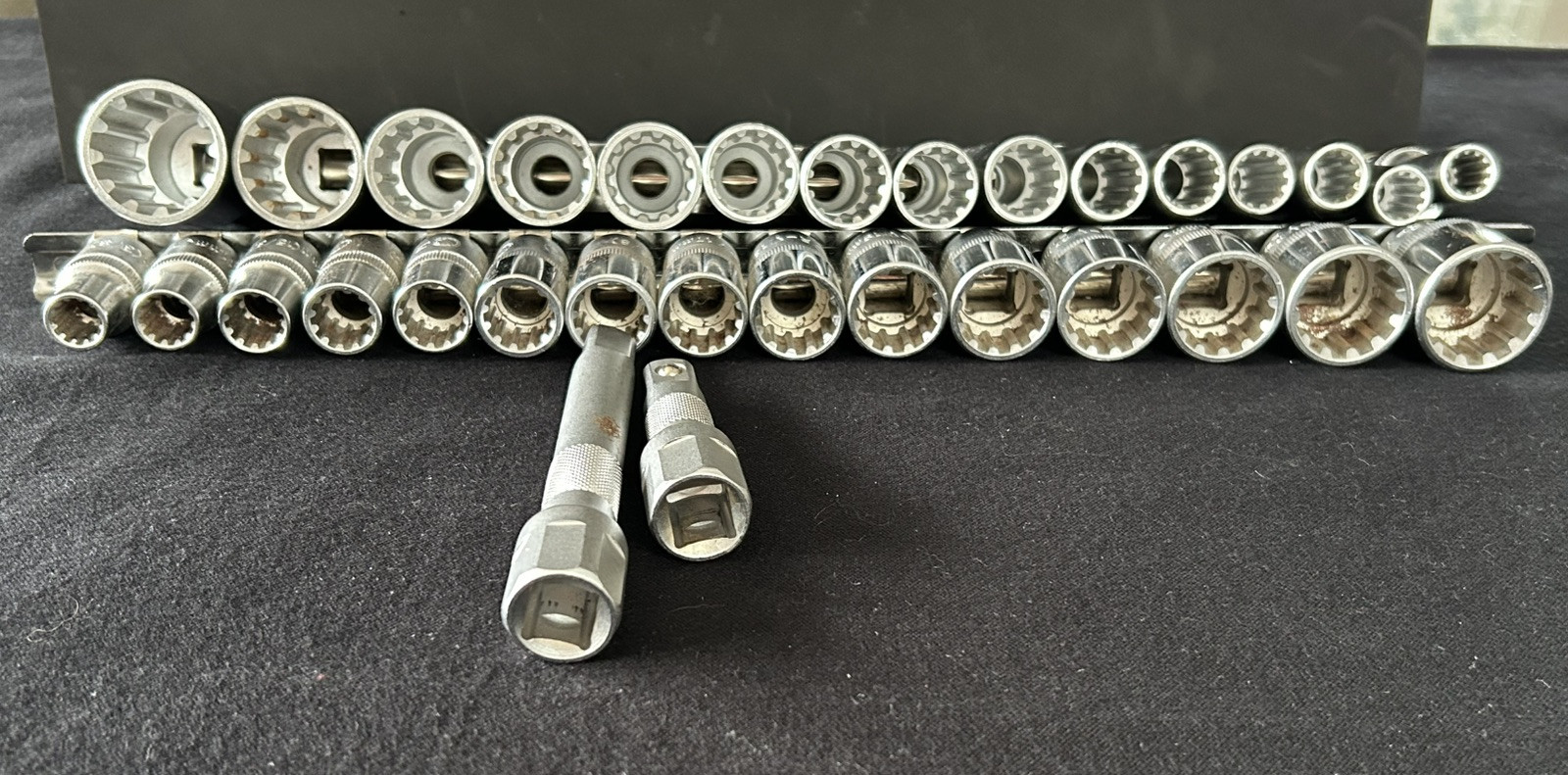 79 Pc Socket/Ext Lot Rails Chrome Vanadium CR-V 1/2” 3/8” & 1/4”Drive SAE Metric