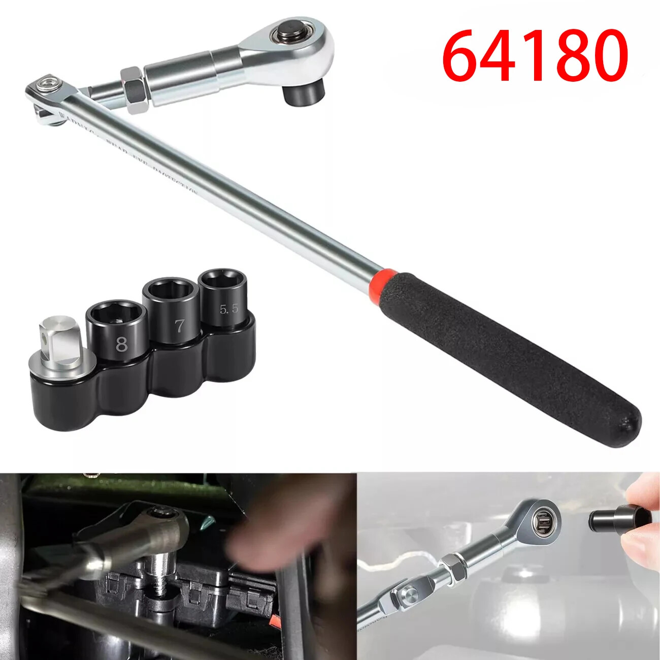 Tools 64180 Actuator Motor Ratchet Wrench Set 5PCS includes 5.5mm 7mm 8mm Socket