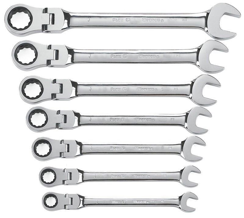 7 pc Metric Flex Head Ratcheting Combination Wrench Set 10 12 13 14 15 17 19 mm
