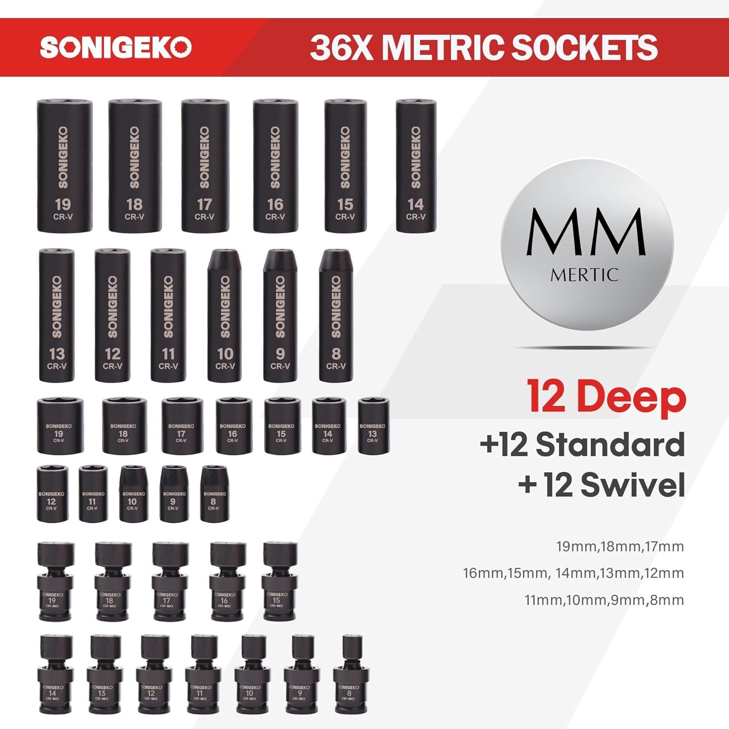 3/8″ Drive Impact Socket Set, 67-Piece Standard Metric SAE CR-V Steel