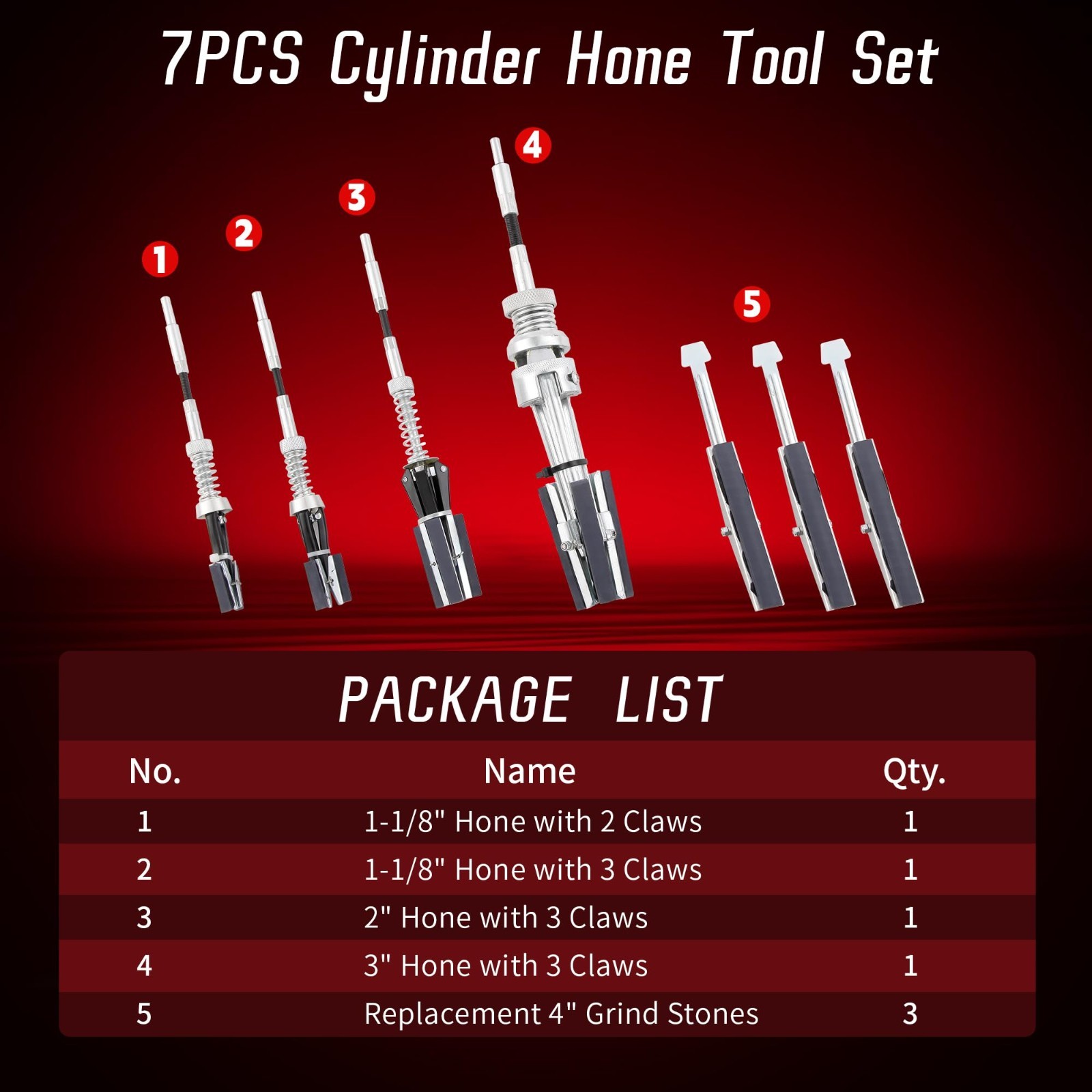 7PCS Adjustable Cylinder Hone Tool Set for 3-7″ Engines, Piston Servicing Kit, 2