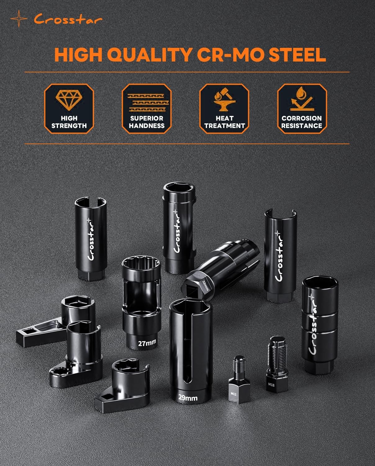 Oxygen Sensor Socket Set Thread Chaser 12Pc 22mm 27mm 11/16in 1/2 3/8in Drive T