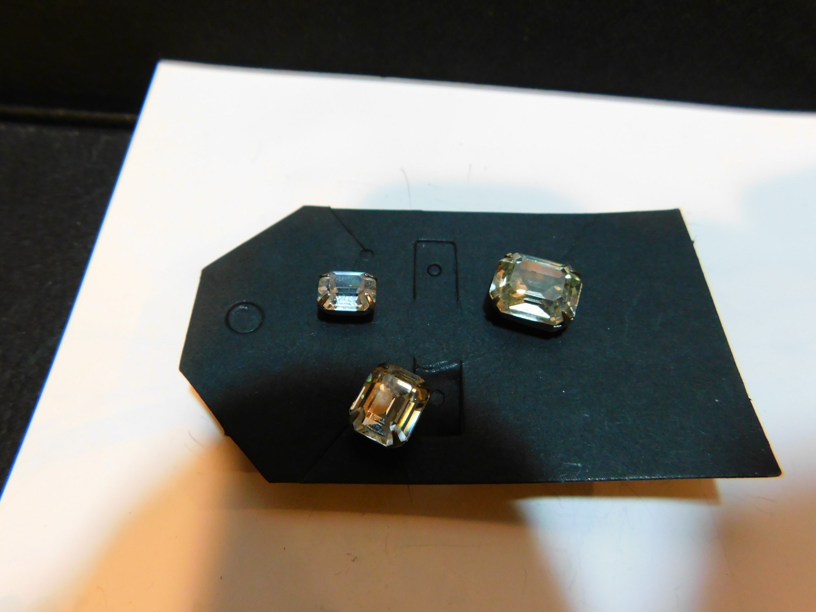 Lot of 3 Rectangular Cut Glass Pins 3/8″-1/2″ See Photos