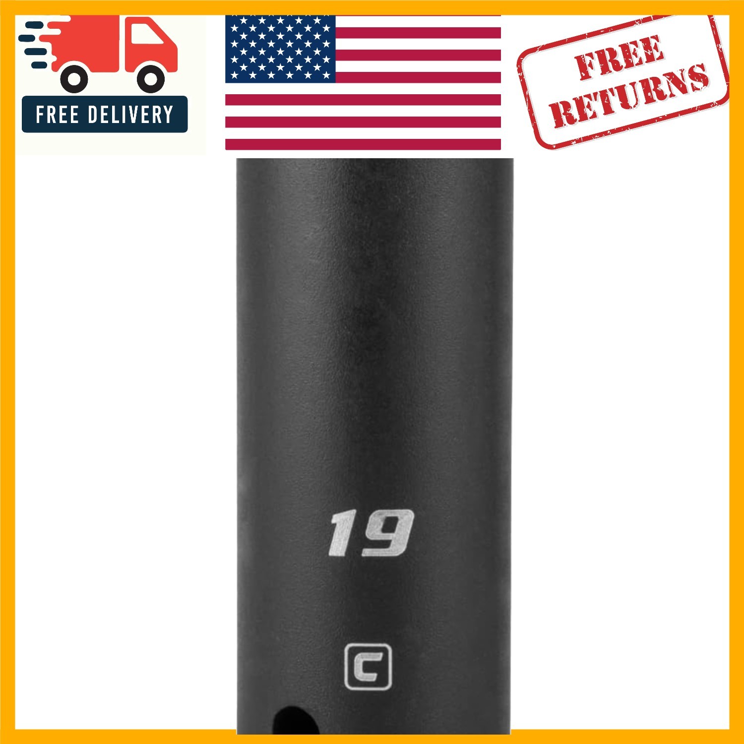 Professional 19 mm Deep Impact Socket, 3/8-Inch Drive, Tough Manganese Phosphate