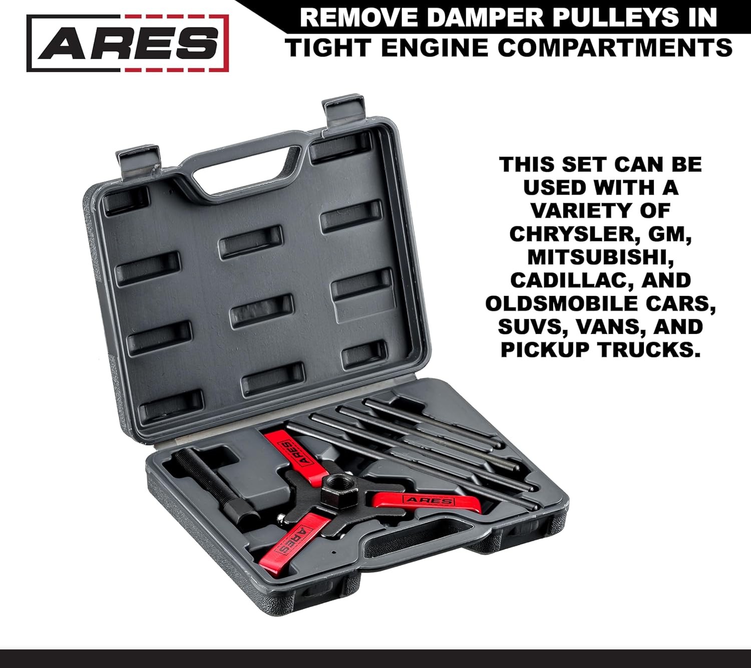 ARES 71002 – Harmonic Balancer Puller Kit – Adjustable 3-Jaw Puller Fits Most…