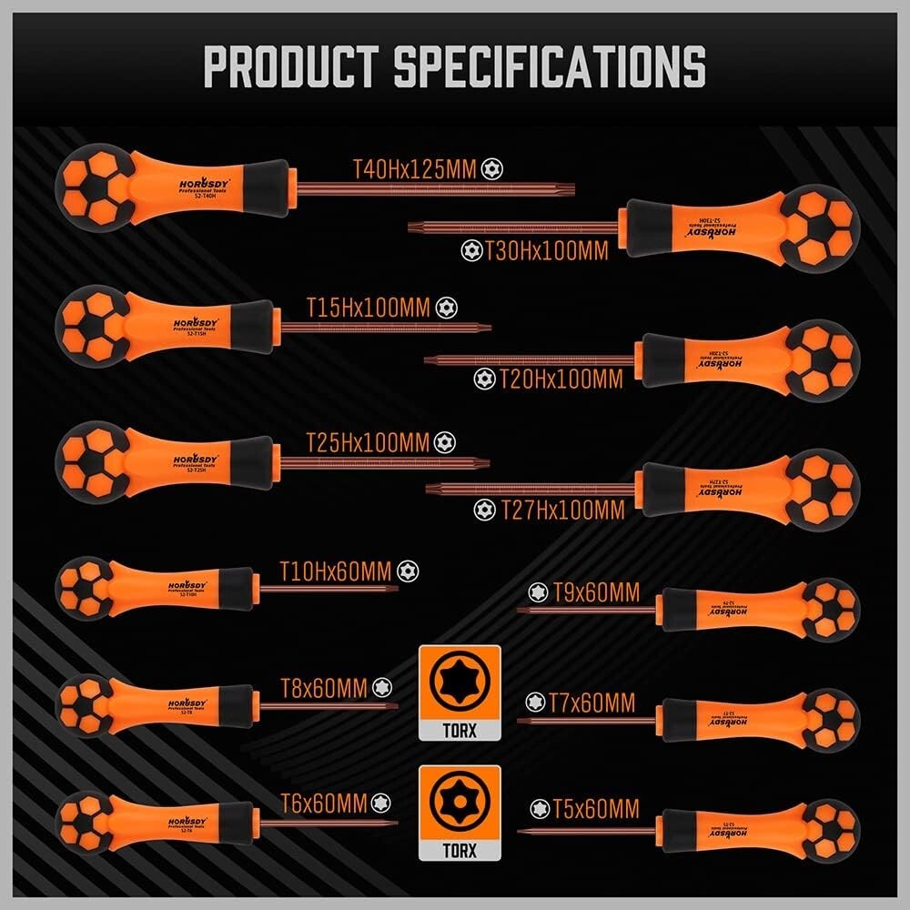 Versatile 13-Piece Torx Screwdriver Set: Tamper-Resistant with Anti-Skid Handles