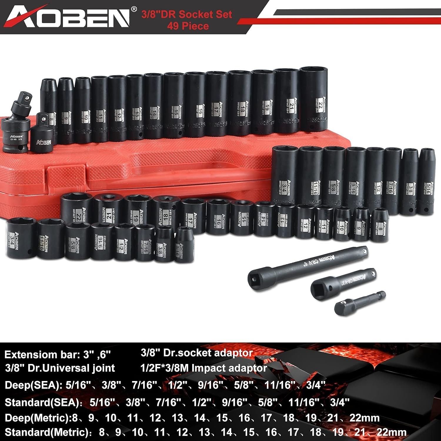 49-Piece 3/8″ Drive Impact Socket Set