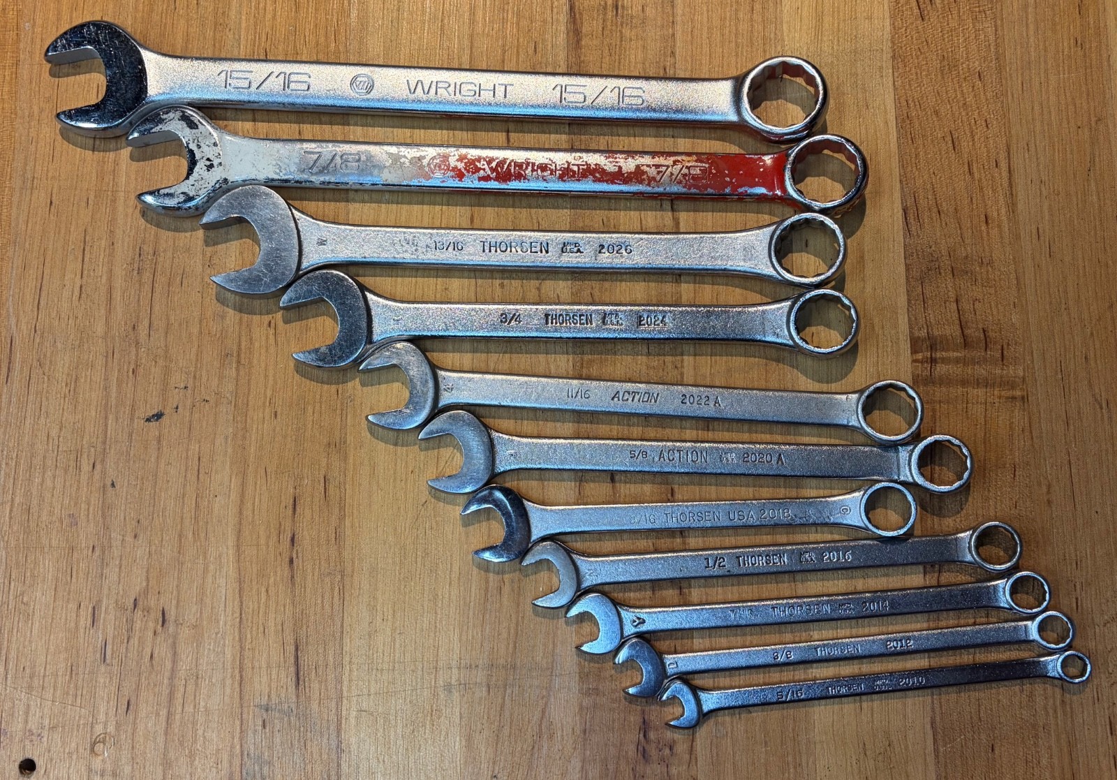Action, Thorsen, Wright 5/16-15/16 SAE Combination Wrenches, in Canvas Roll, USA