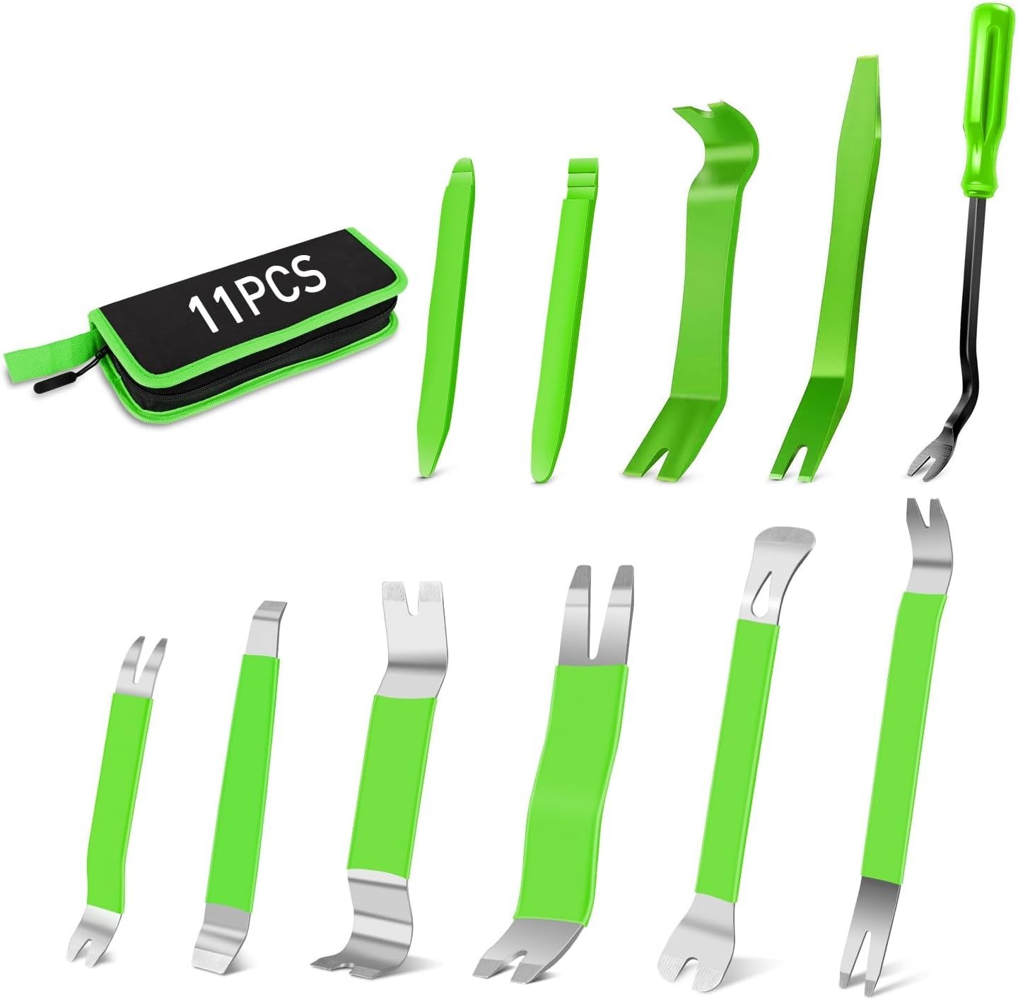 11 PCS Ergonomic Trim Removal Tools for Effortless Car Interior Repairs – Green