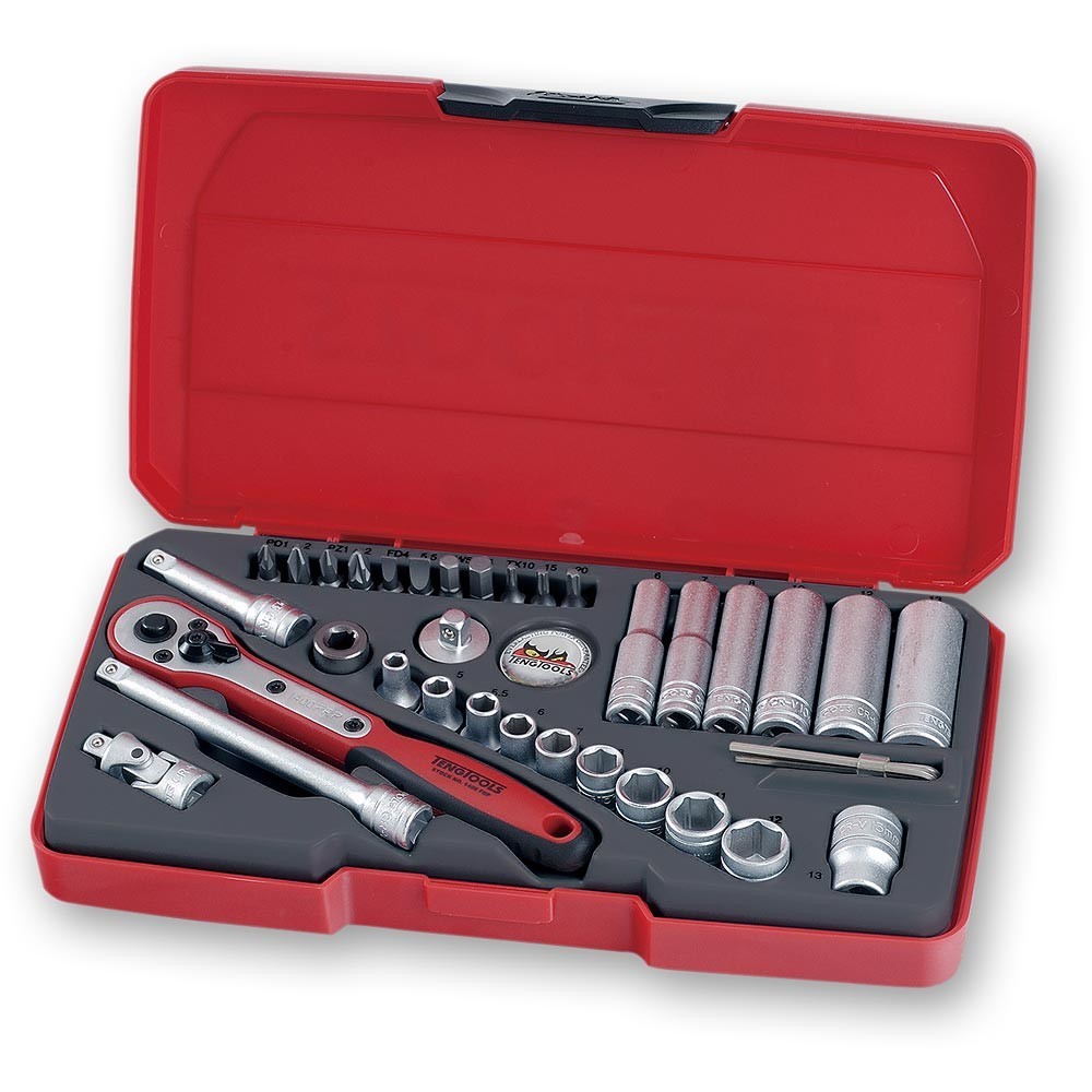Teng Tools Sale 36 Pce 1/4 Drive Sockets Deep Ratchet Tool Kit Metric