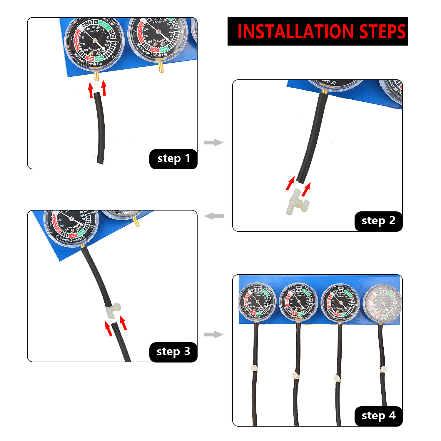 Motorcycle Carburettor Carb Vacuum Gauge Synchronizer Balancer 4 Cylinder Set