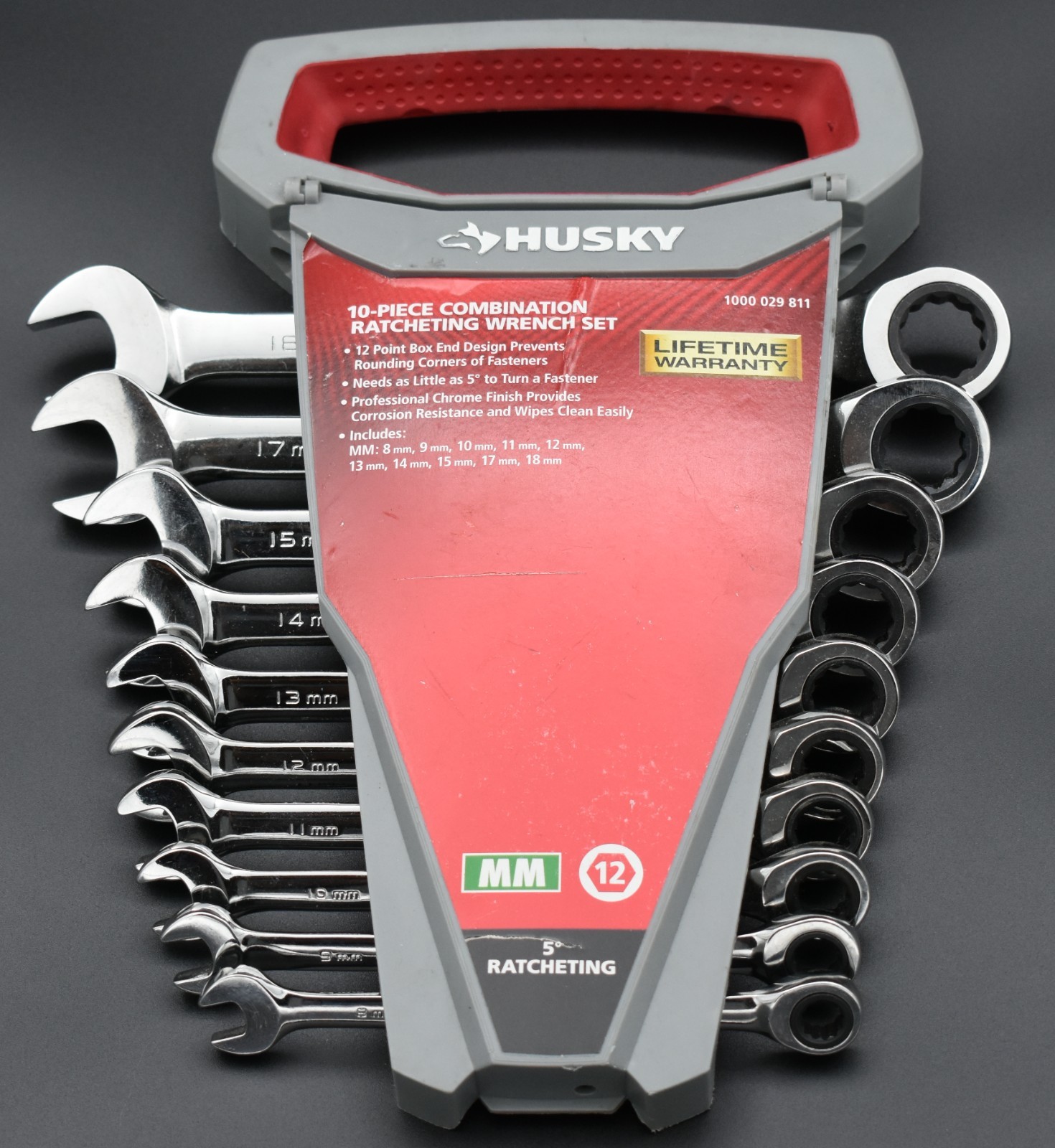 HUSKY TOOLS 1000 029 611, METRIC 10-PIECE COMBINATION RATCHETING WRENCH SET
