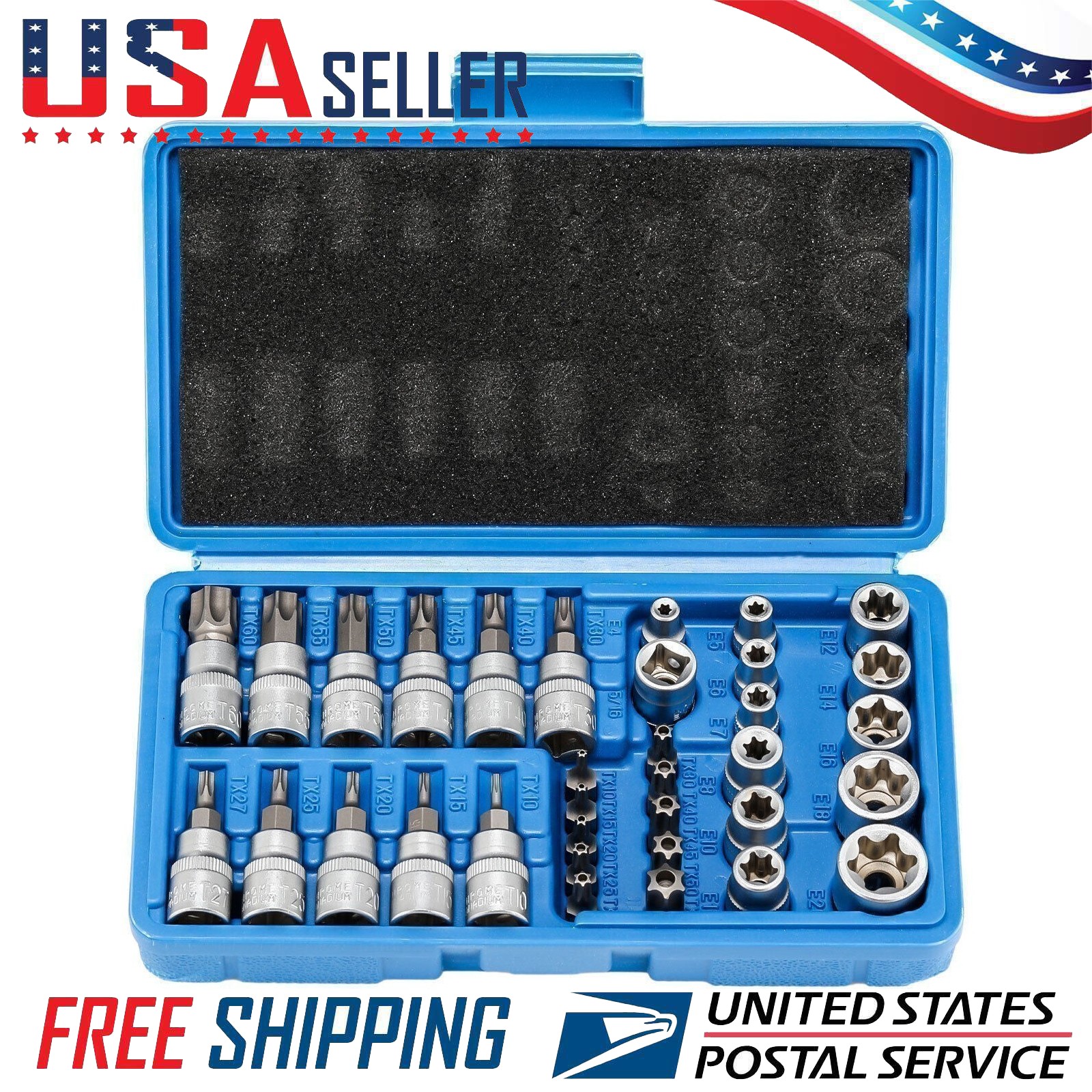 NEW 34pcs Torx Star Sockets & Bit Set Male Female E-torx Security Bits 3/8 Drive