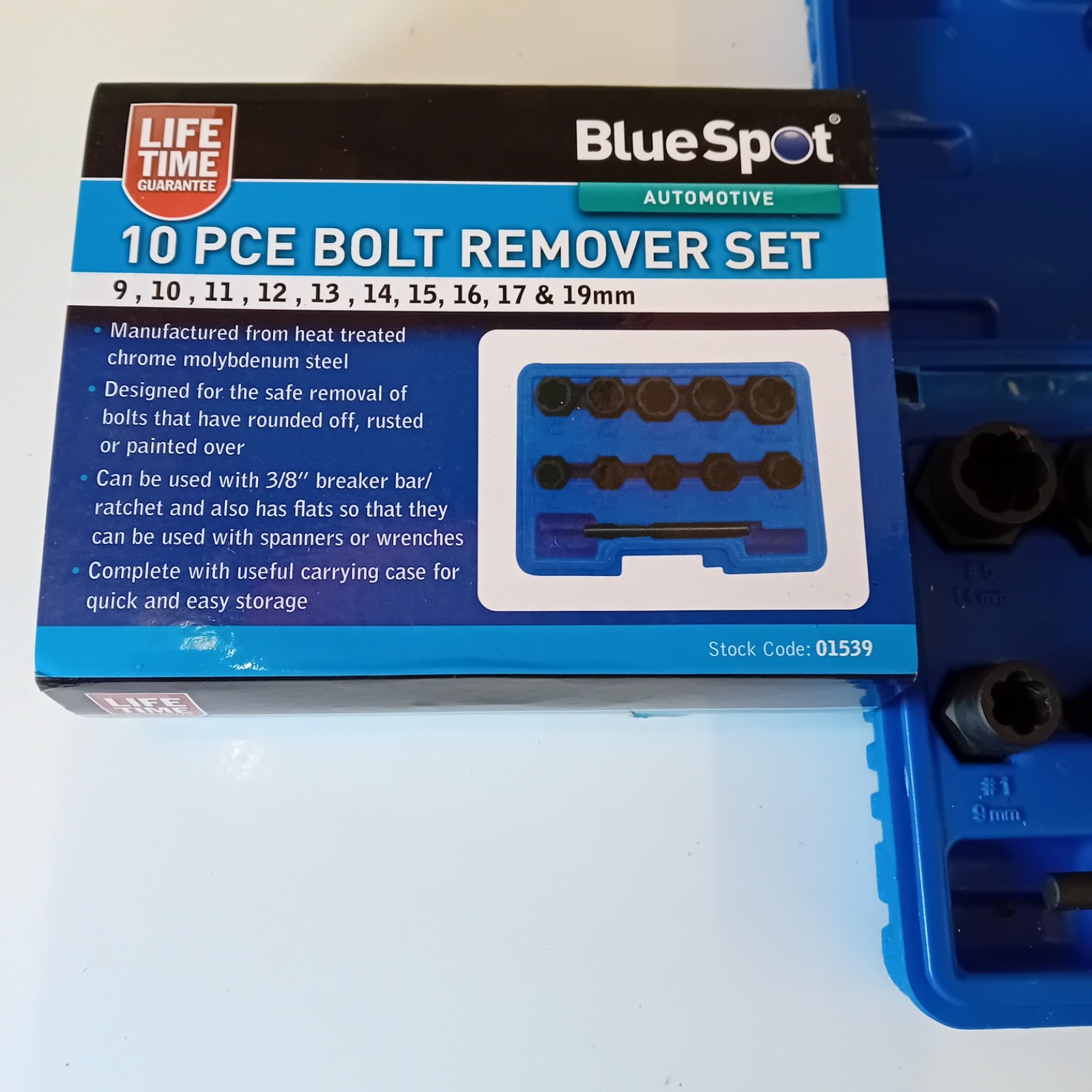 Blue Spot 10 piece bolt remover set 9 – 19mm stock code 01539.