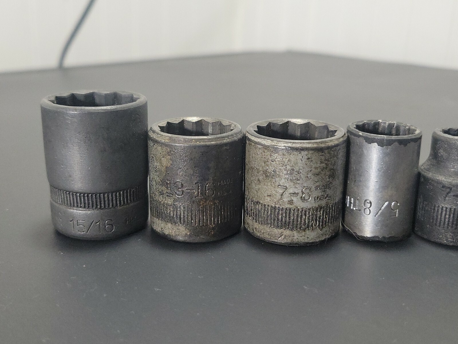 Lot of 6 Sockets 15/16″ 7/16″ 13/16″ 9/16″ 7/8″ 5/8″ SAE 1/2″ Drive 12 Point