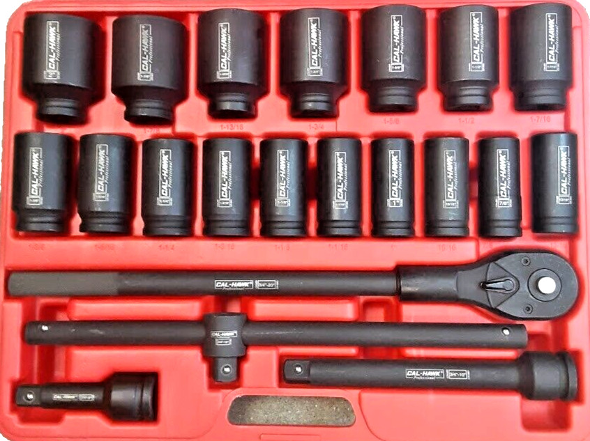 21PC CAL HAWK 3/4″ Dr. 6 POINT SAE Deep Impact Sockets Chrome Molybdenum Skt Set