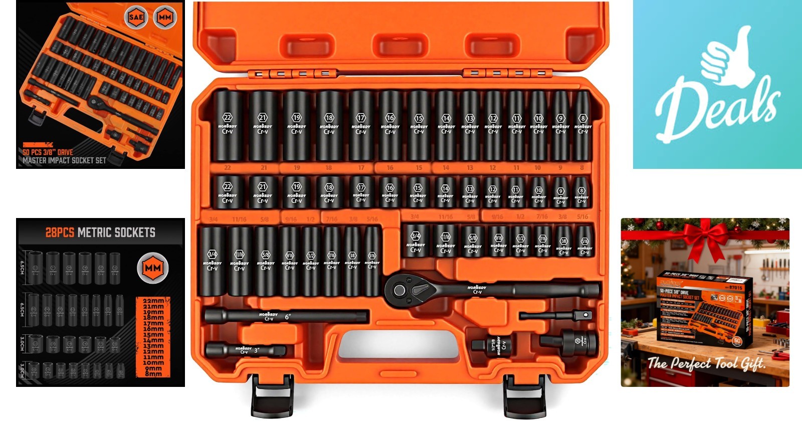 High-Quality 3/8″ Drive Impact Socket Set, 50 Cr-V Pieces with Extensions
