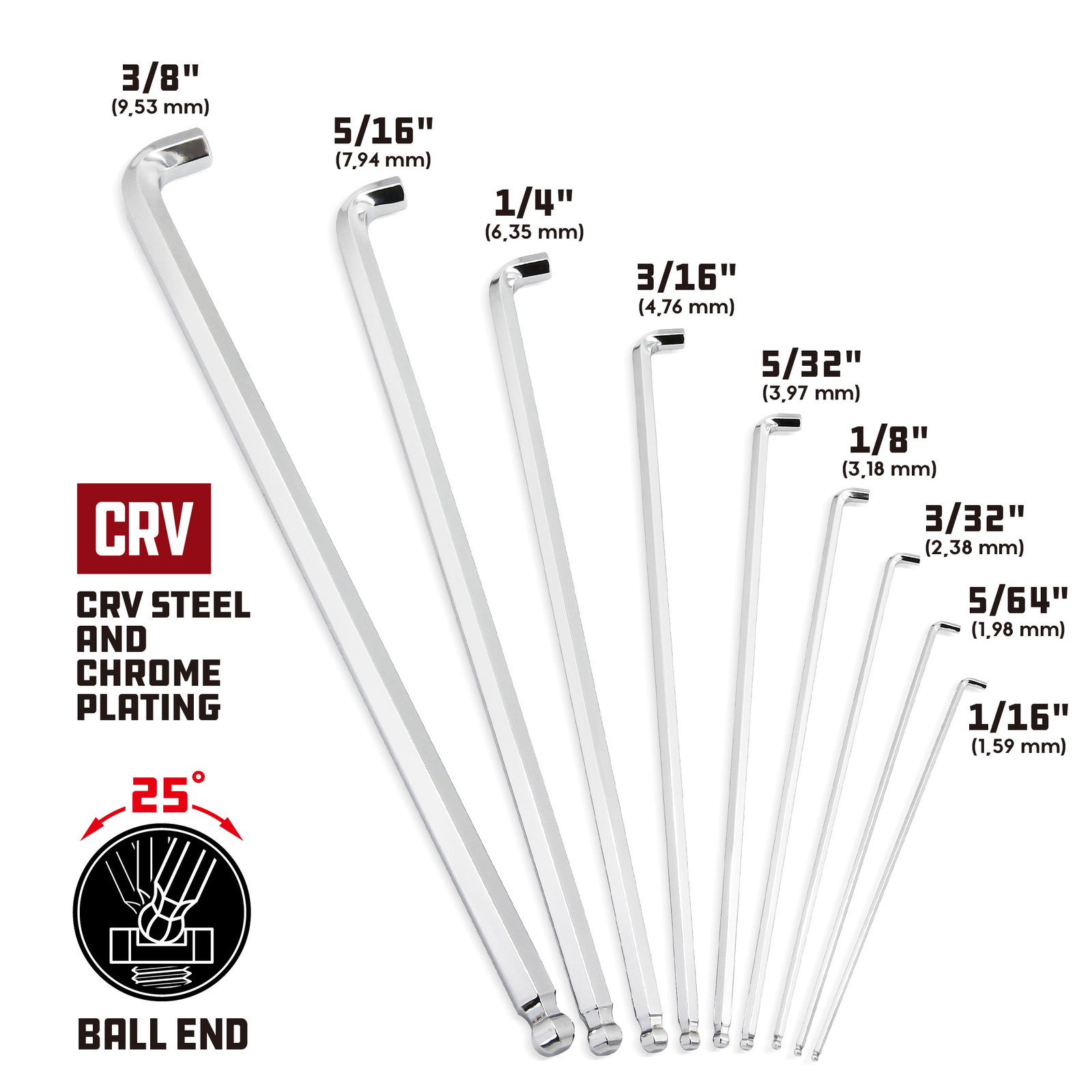 Powerbuilt 9PC SAE STUBBY & EXTRA LONG HEX BALL END HEX WRENCH SET – 240099