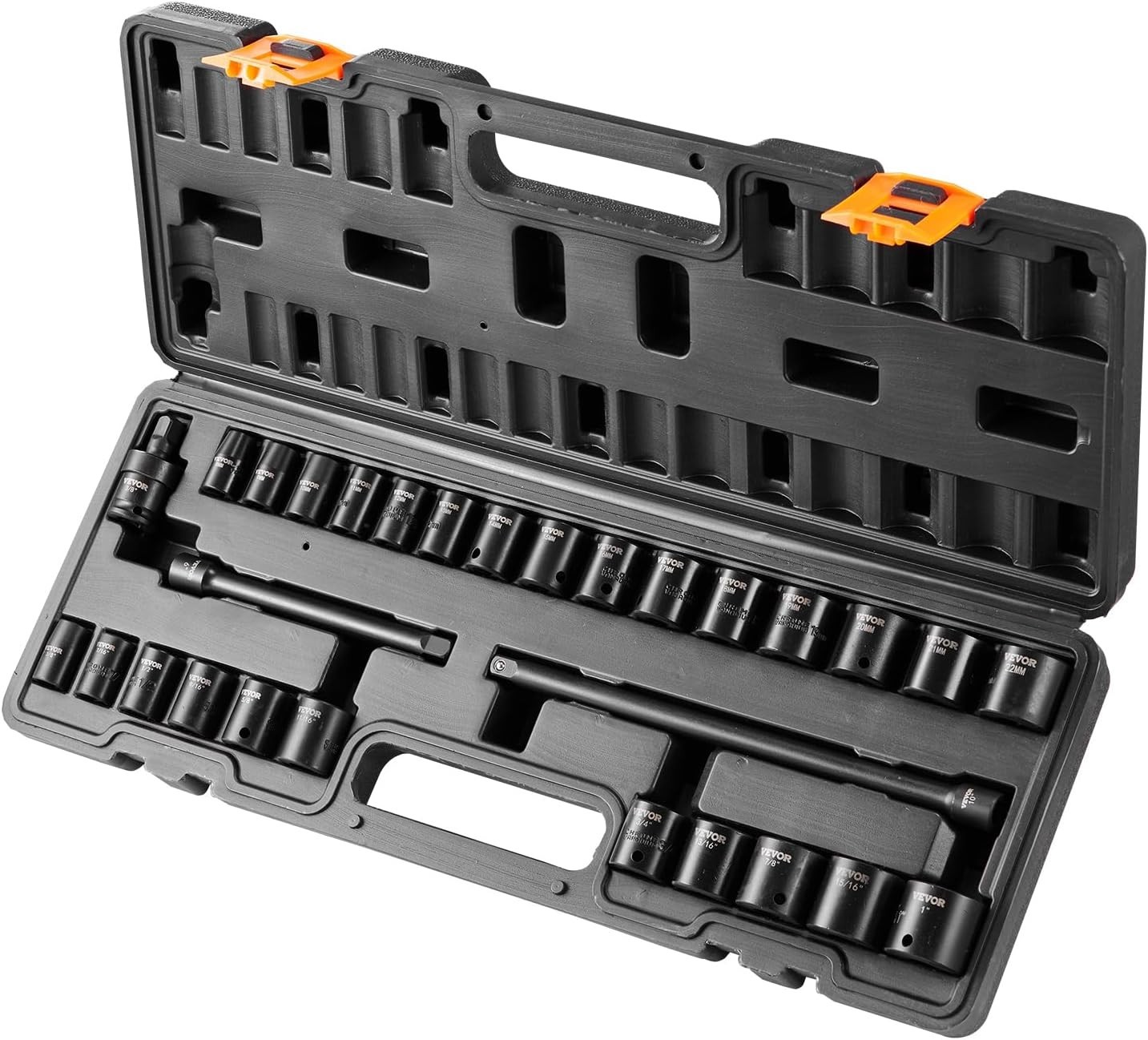 29-Piece 3/8″ Drive Impact Socket Set – SAE & Metric CR-V Alloy Steel
