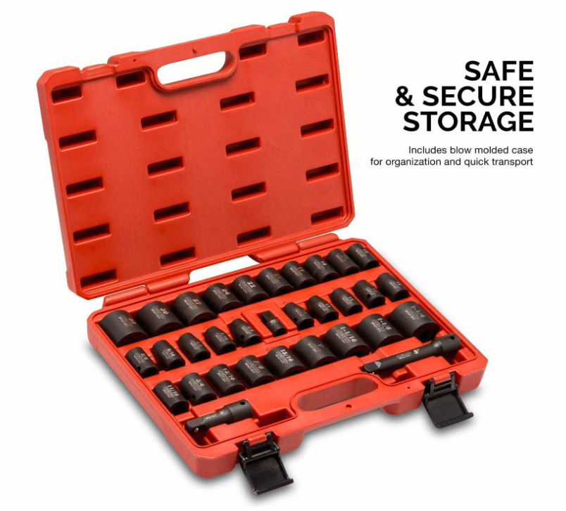 1/2in Drive Impact Socket Set 32Pc SAE & Metric Cr-V Steel 3/8–1-1/4in & 10-32mm