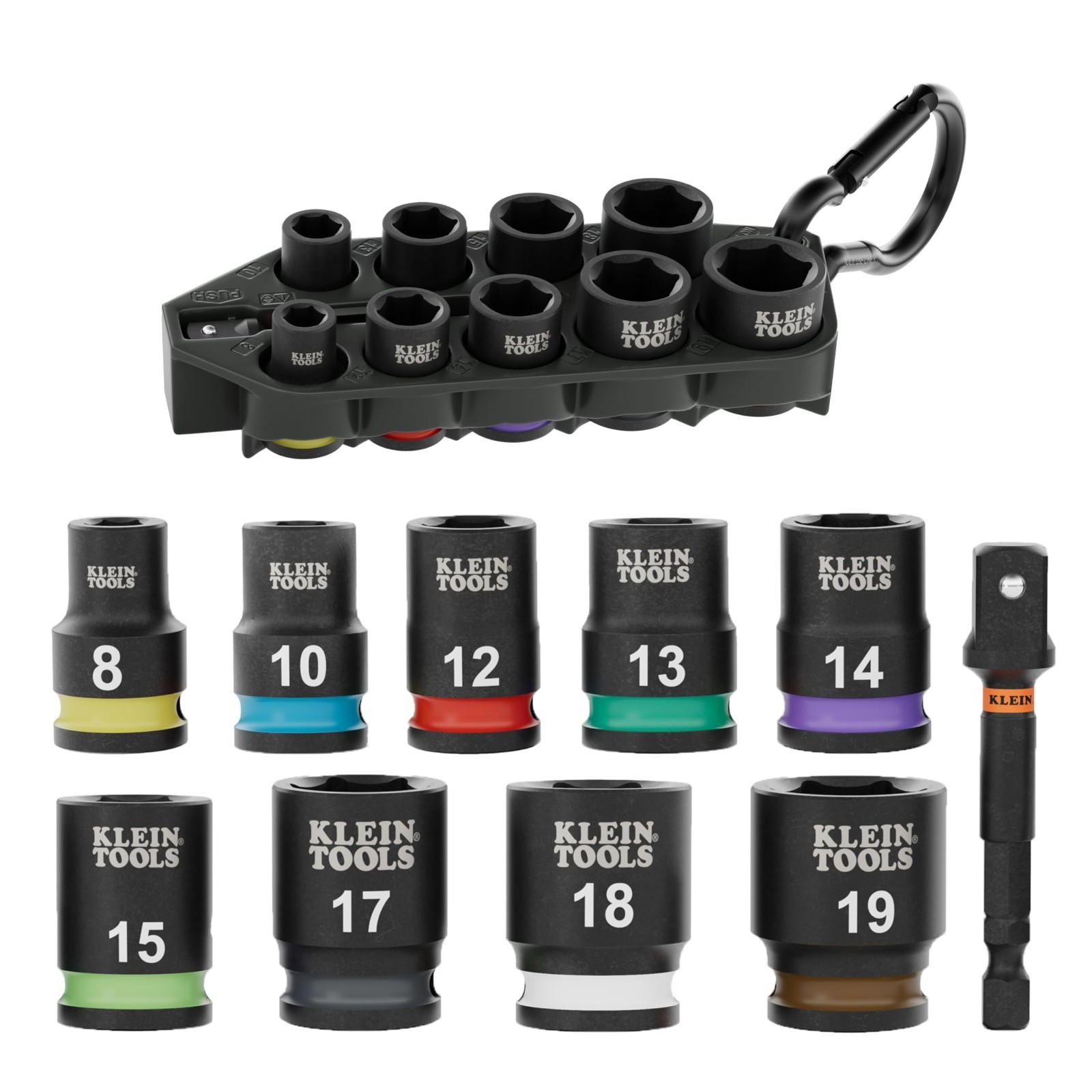 10-Piece Metric Impact Socket Set with Sleeve & Carabiner, 3/8″ Drive, Color-Cod