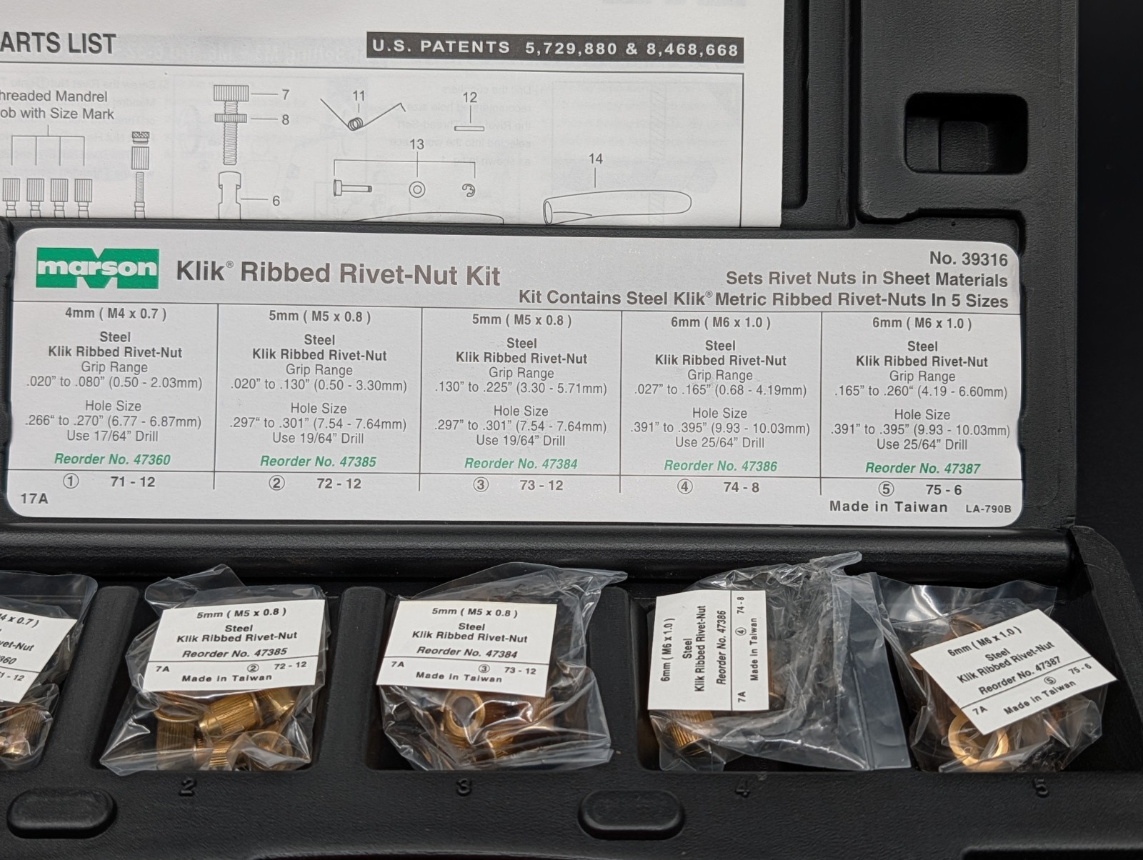 Marson Metric Ribbed Rivet Nut Kits M39316 – USED ONCE – FREE SHIPPING