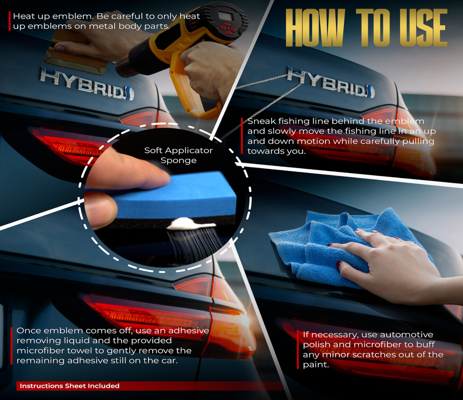 Car Emblem Removal Tool Kit – Logo Remover, Scratch Repair Compound & Sponge
