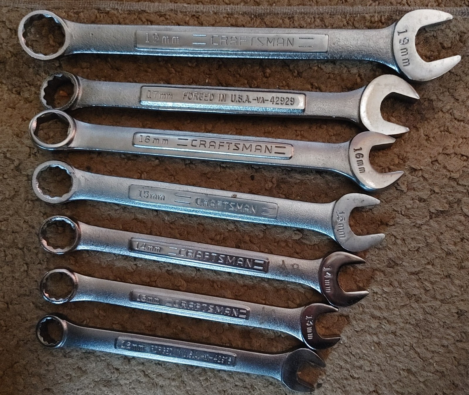 Vintage Craftsman 7 Set 12 Point Combination Wrenches 19mm – 12mm (No 18mm)