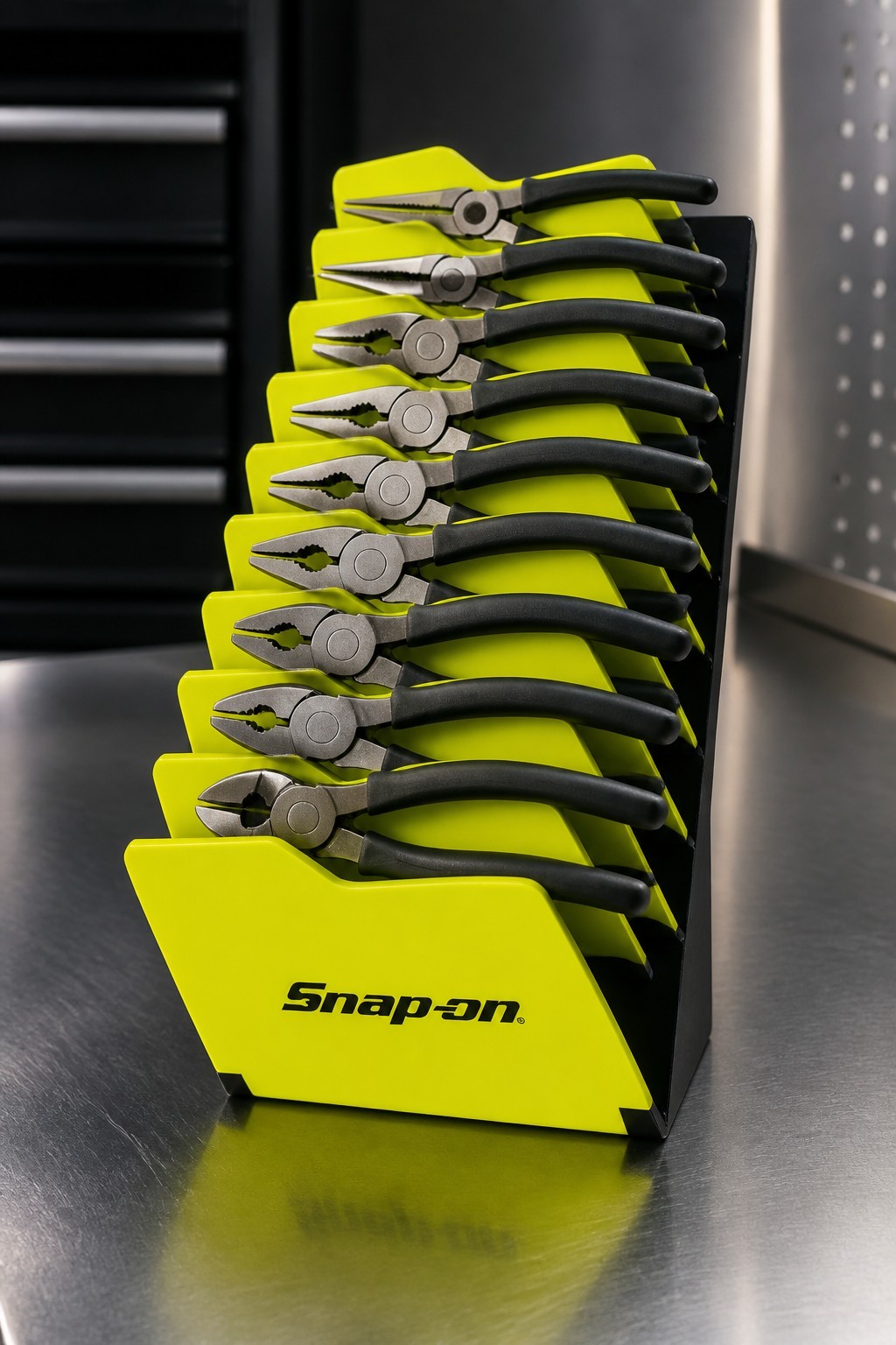 Snap On Tools 10″ Pliers Holder Organizer HIVIS Non-slip rubber base US KAPL10VS