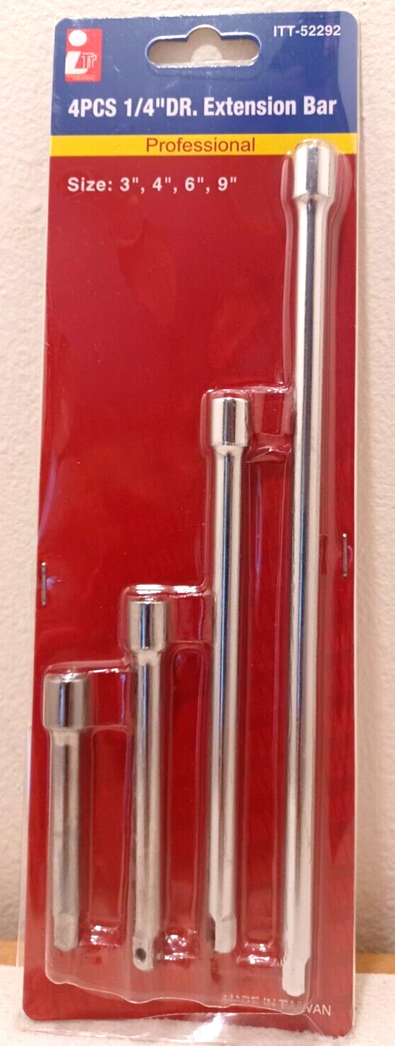 EXTENSION BARS 4 PC. 1/4″ INCH DRIVE EXTENSION BAR SET 3,4,6,9″ INCH LENGTHS