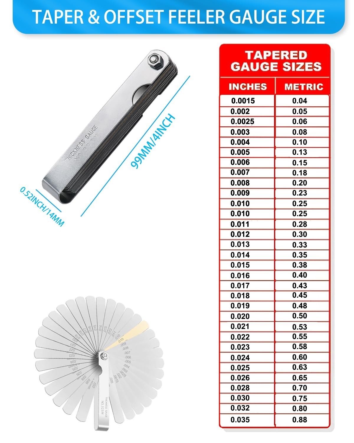 Feeler Gauges 32 Blades Feeler Gauge Set Stainless Steel Dual Marked Metric