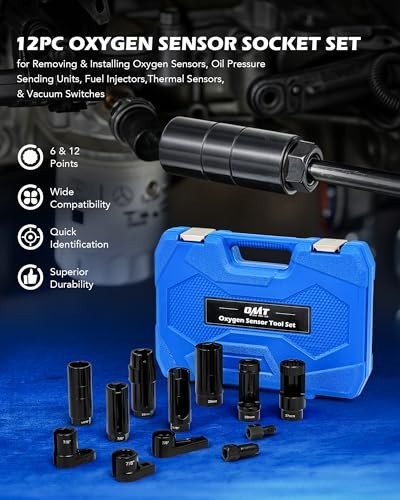 Oxygen Sensor Socket Set 12 Piece 22mm 27mm 29mm 7/8 1-1/16 Inch O2 Removal Tool