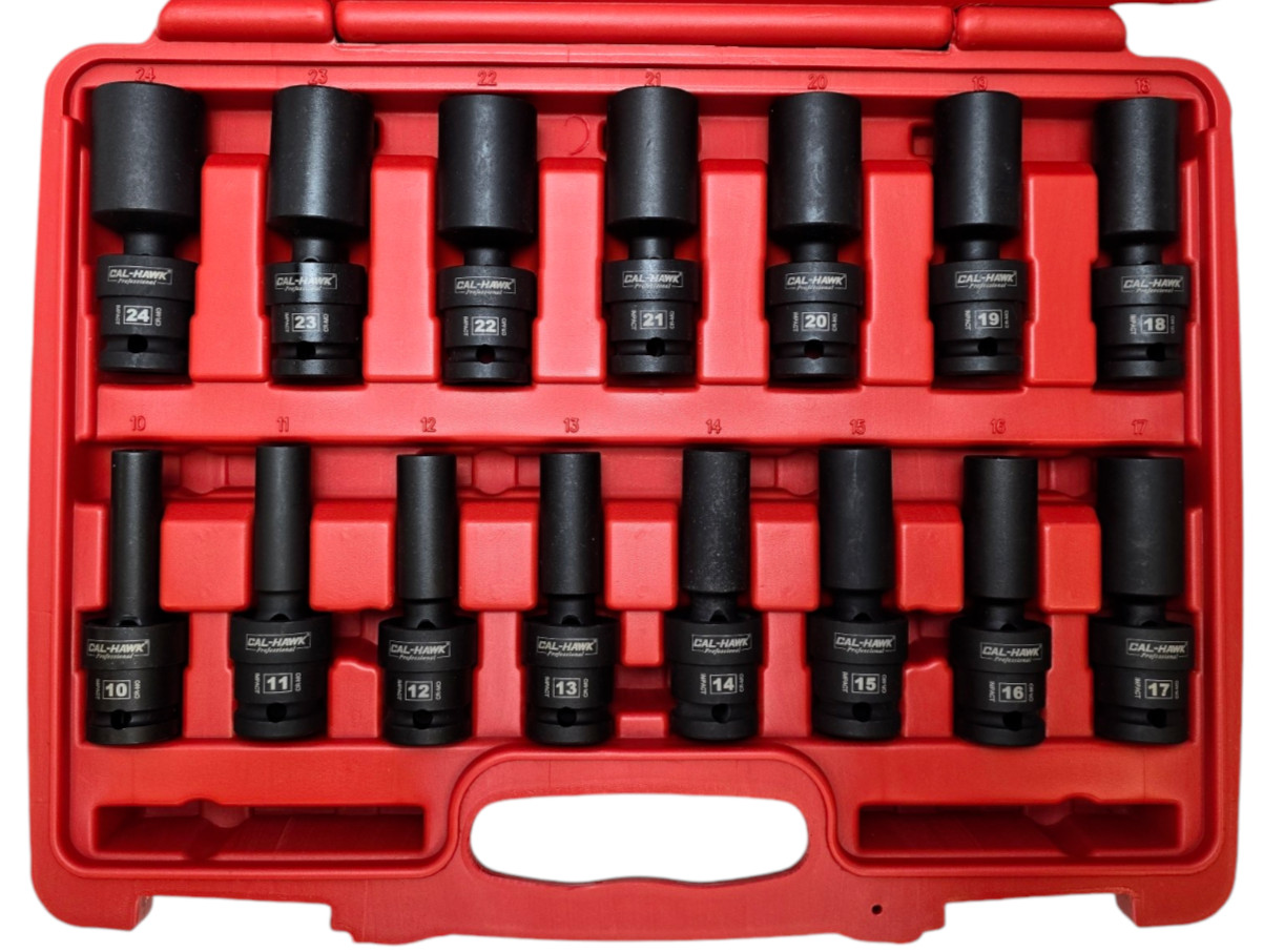 15 PC 1/2″ DR. Universal Swivel Deep Impact Socket METRIC PRO Radius 10-24mm Set