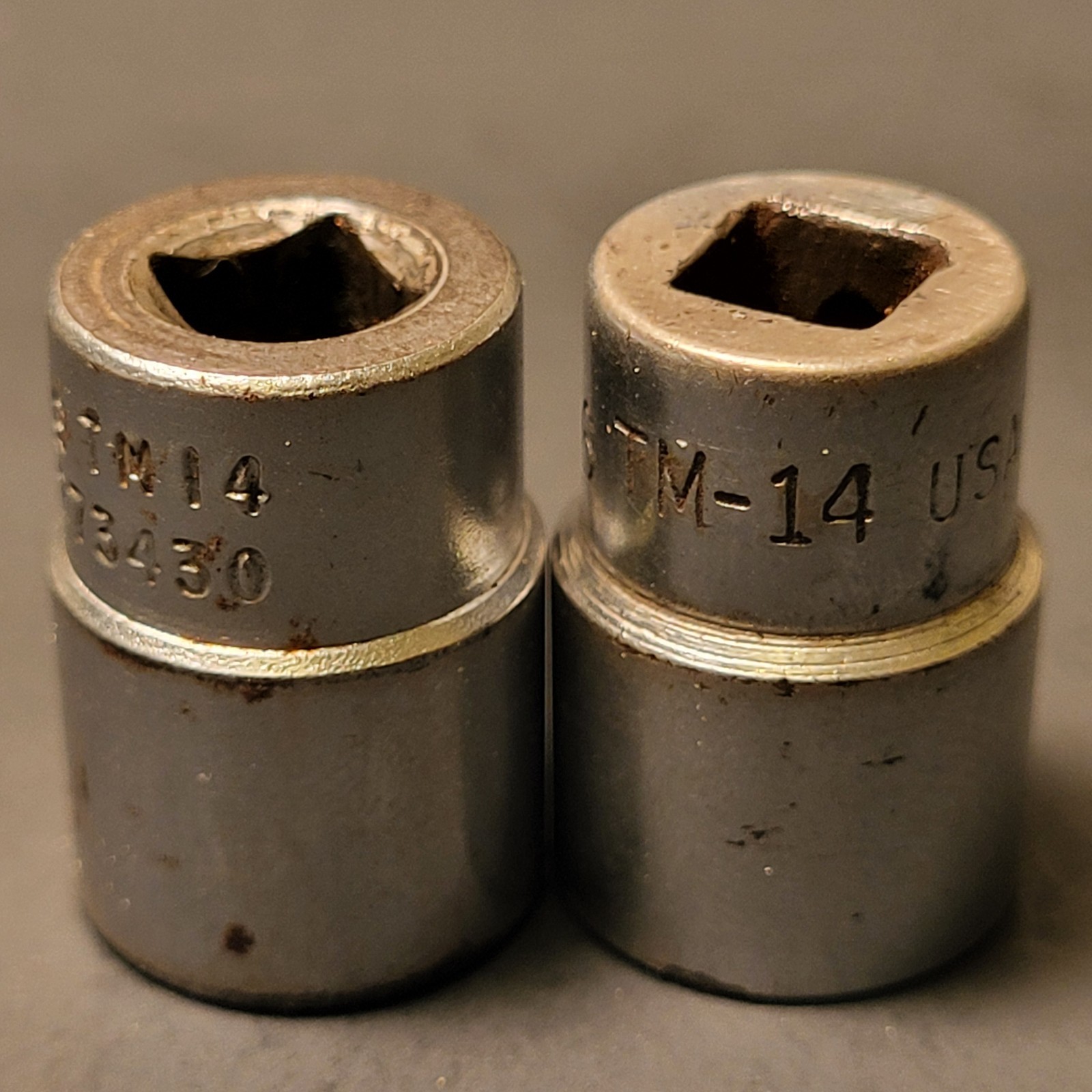 Snap On 5 piece 1/4” drive sockets 6 point 7/16” 14mm 3/8” 11/32” 9/32”