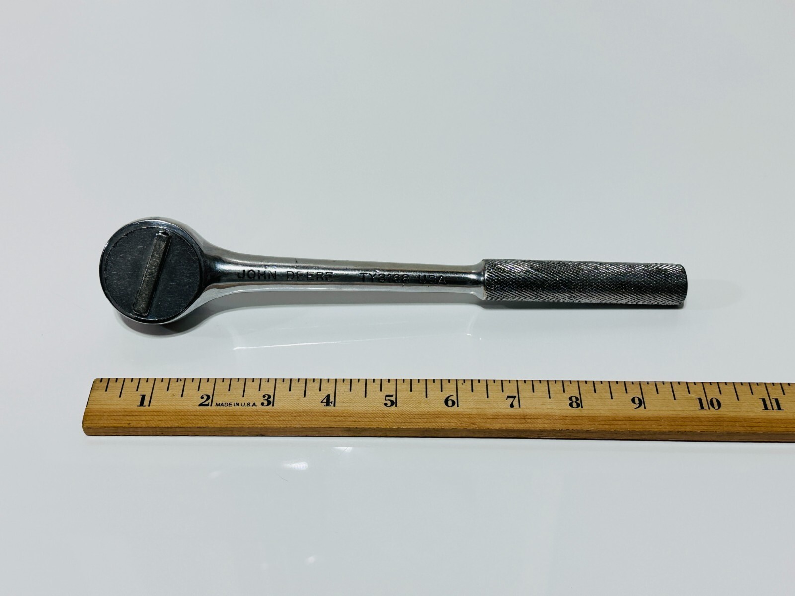 John Deere Tools USA Made TY3168 1/2″ Drive Ratchet – 10″ Long – Knurled Handle