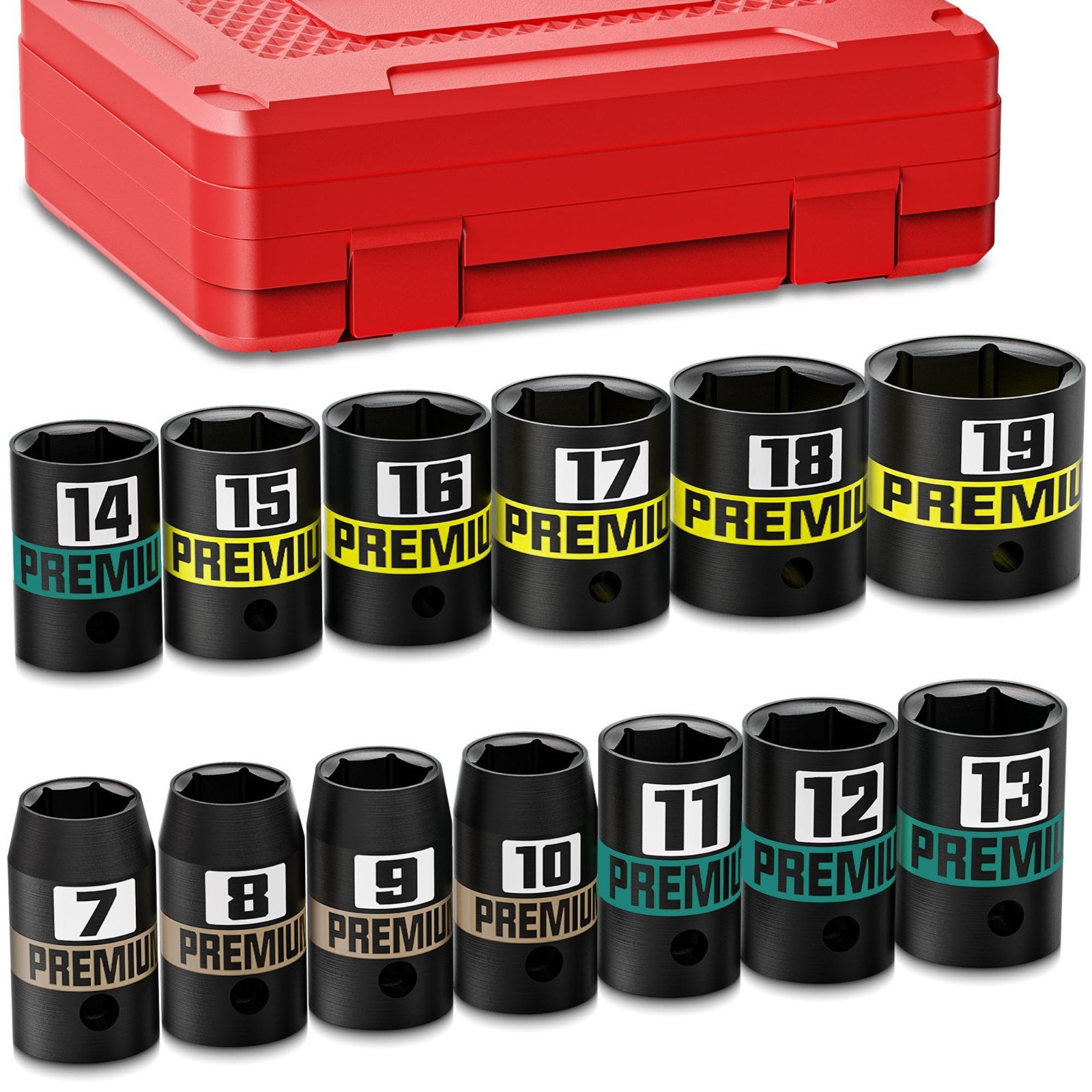 13-Piece 3/8″ Drive Metric Impact Socket Set, 7-19mm, Semi-Deep CR-V, 6 Point fo