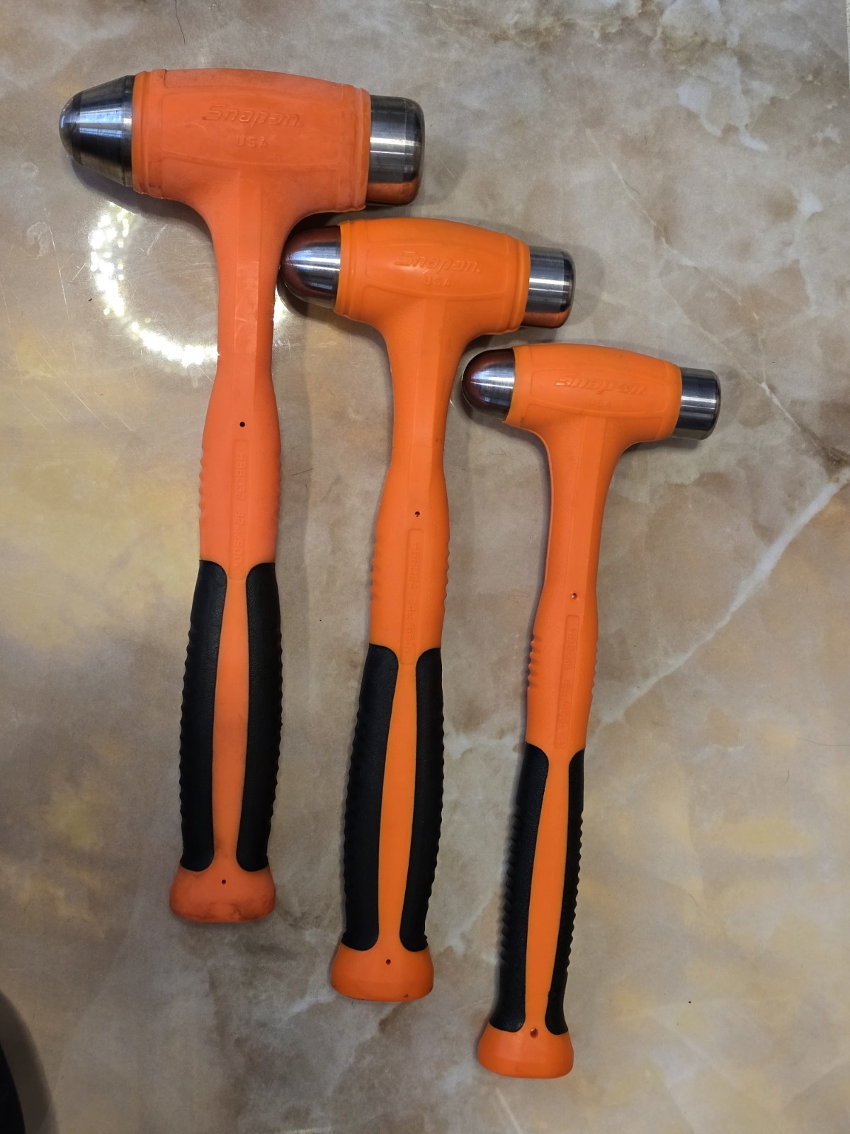 Snap-on Tools NEW ORANGE Ball Peen Soft Grip Dead Blow Hammer set 16oz 24oz 32oz