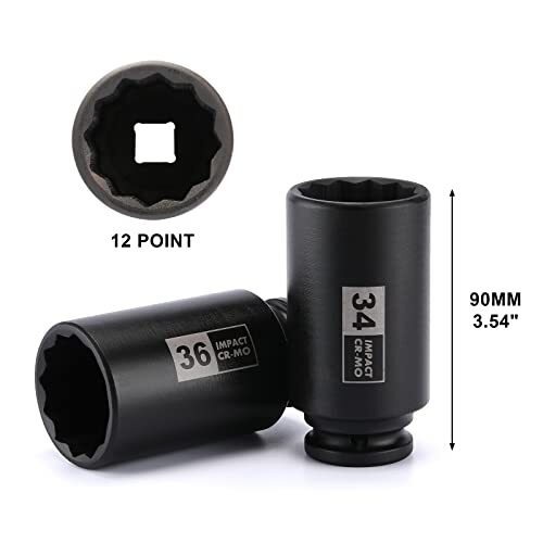 Deep Axle Nut Impact Socket Set,12Point Design Metric,29,30,32,34,35,36,38,39mm.