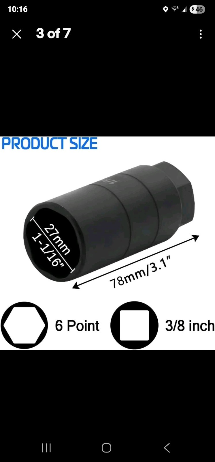Oil Pressure Switch Socket 1 1/16» x Up To 2-5/8» Fits 3/8» Drive/1 1/8» Hex