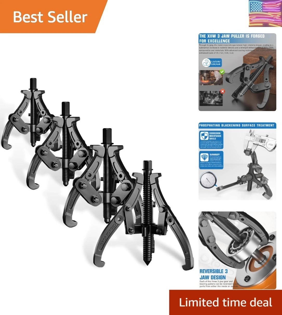 3» 4» 6» 8» Set, 3 Jaw Bearing Puller with Reversible Jaws, 2 Jaw / 3 Jaw…