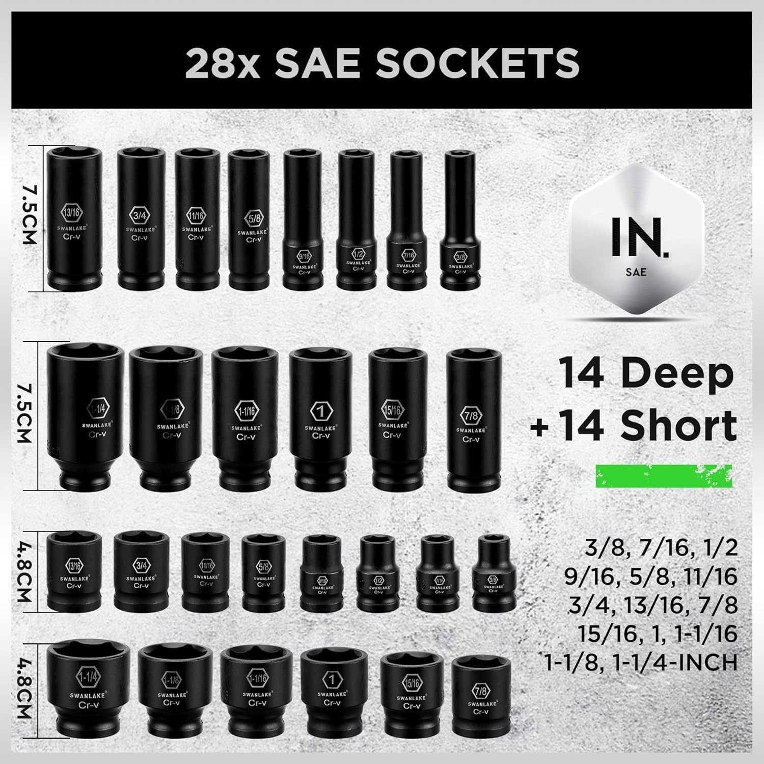 SWANLAKE 1/2″ Drive Impact Socket Set, 66-Piece St