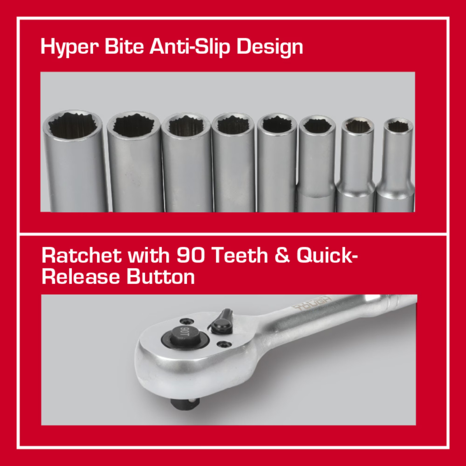 Hyper Tough 1/4-Inch Drive Ratchet and Socket Set, SAE and Metric, 50 Pieces