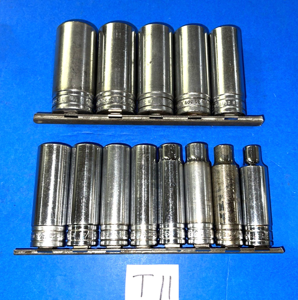 SNAP-ON TOOLS 13 PIECE 1/2 DRIVE SAE. DEEP CHROME SOCKET SET 6 POINT 313TSYA