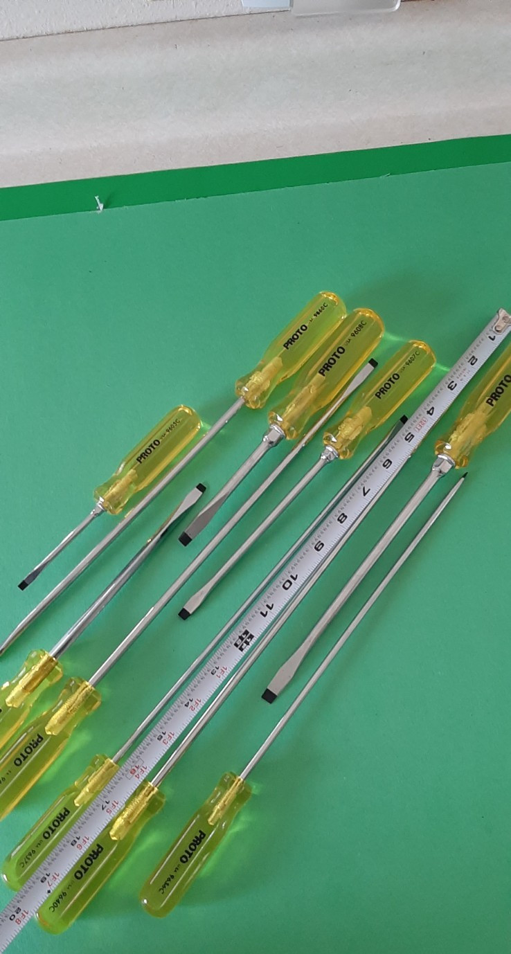 NOS NEW PROTO USA 10 Piece Clear Yellow Handle Screwdriver Set Flat Tip Slotted