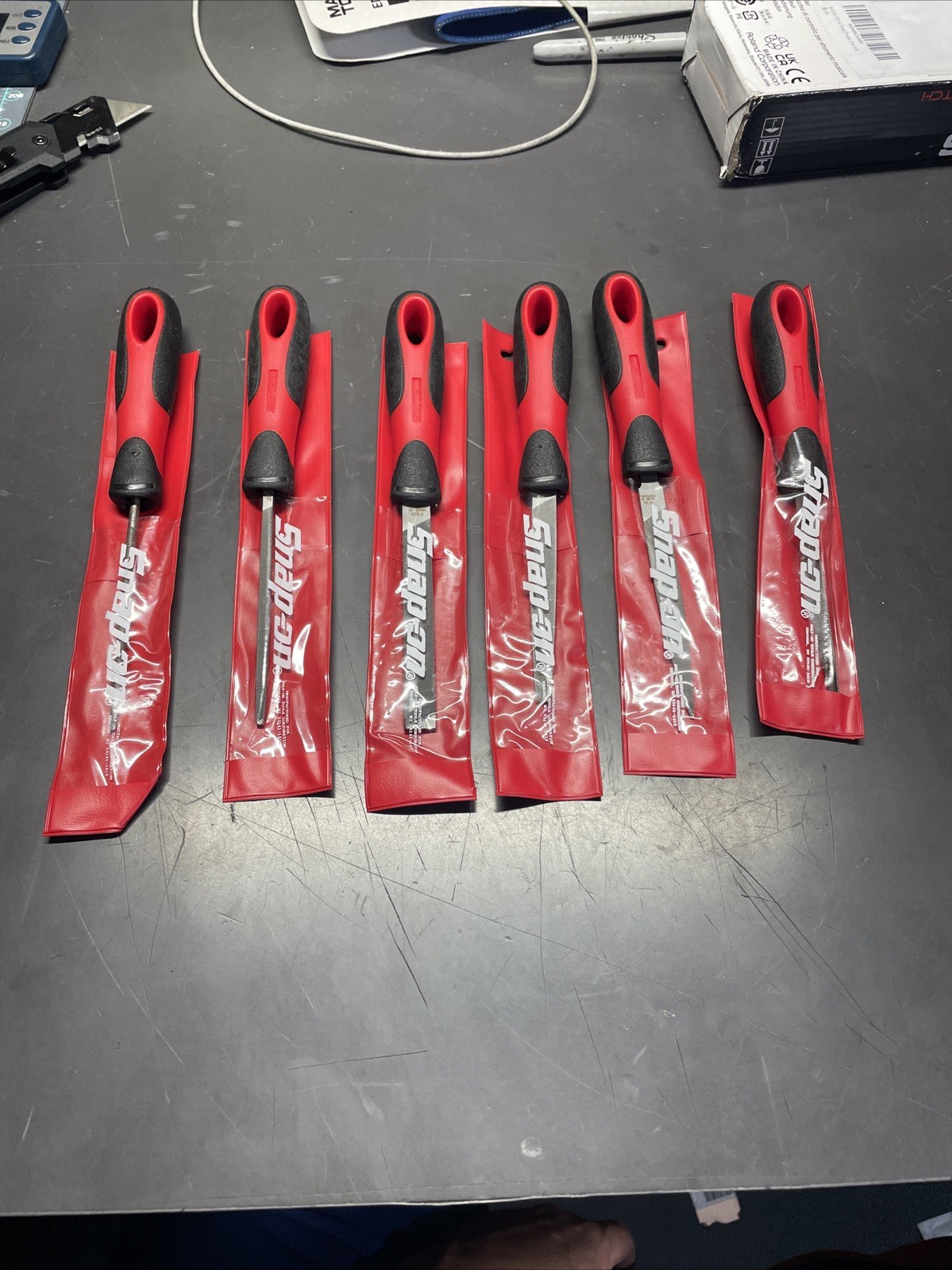 Snap On Tools NEW SGFMN106 6 Piece Red Soft Grip Handle Miniature File Set