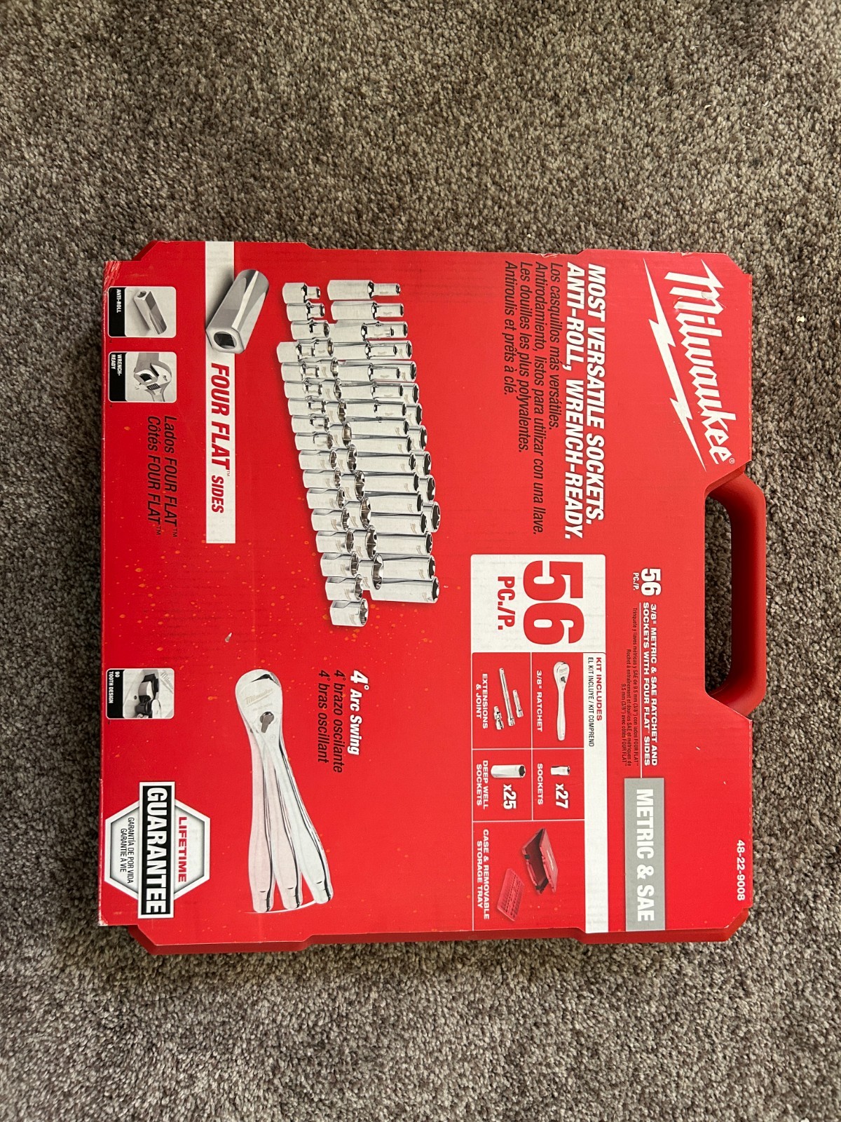 MILWAUKEE 48-22-9008 56-Pc. 3/8 in. Drive SAE/Metric Ratchet and Socket Set