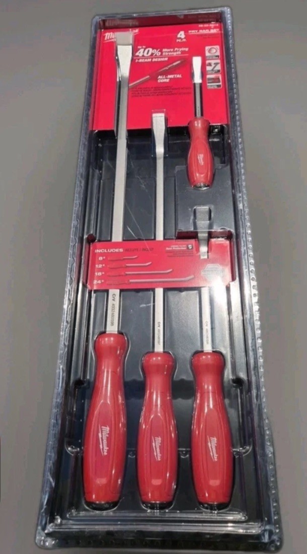 Milwaukee 4 Piece Professional Pry Bar Set 8″, 12″, 18″ & 24″ 48229214