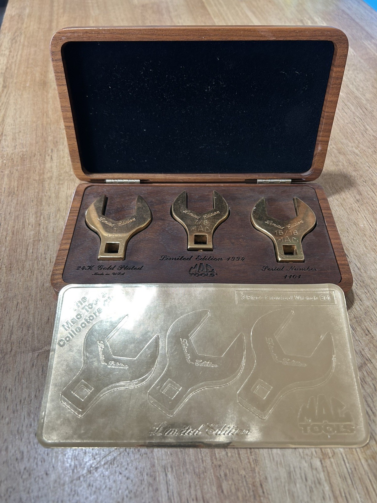 1994 Mac Tools Limited Edition 24K Gold Plated 3-Pc Crowfoot Wrench Set W/ Case